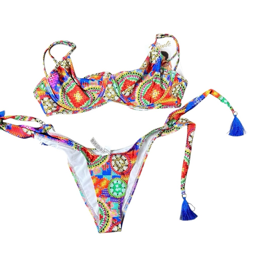 Colorful Crochet-Print Bikini Set - Multi